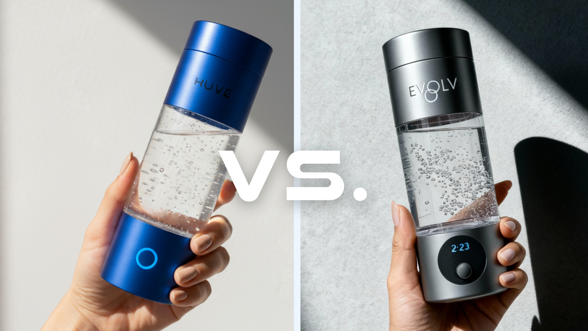 Blue HUVE Perform side by side with grey Evolv hydrogen bottle
