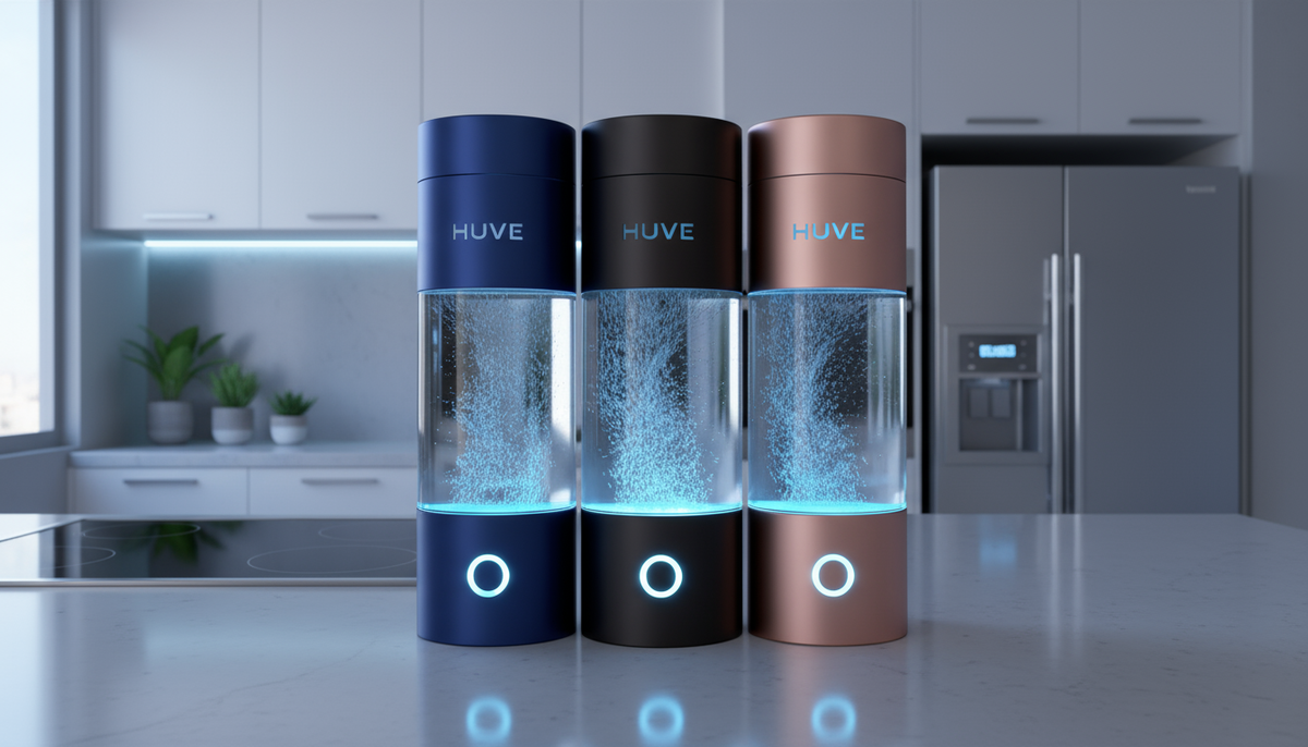 HUVE Perform Blue Black and Pink on a kitchen bench
