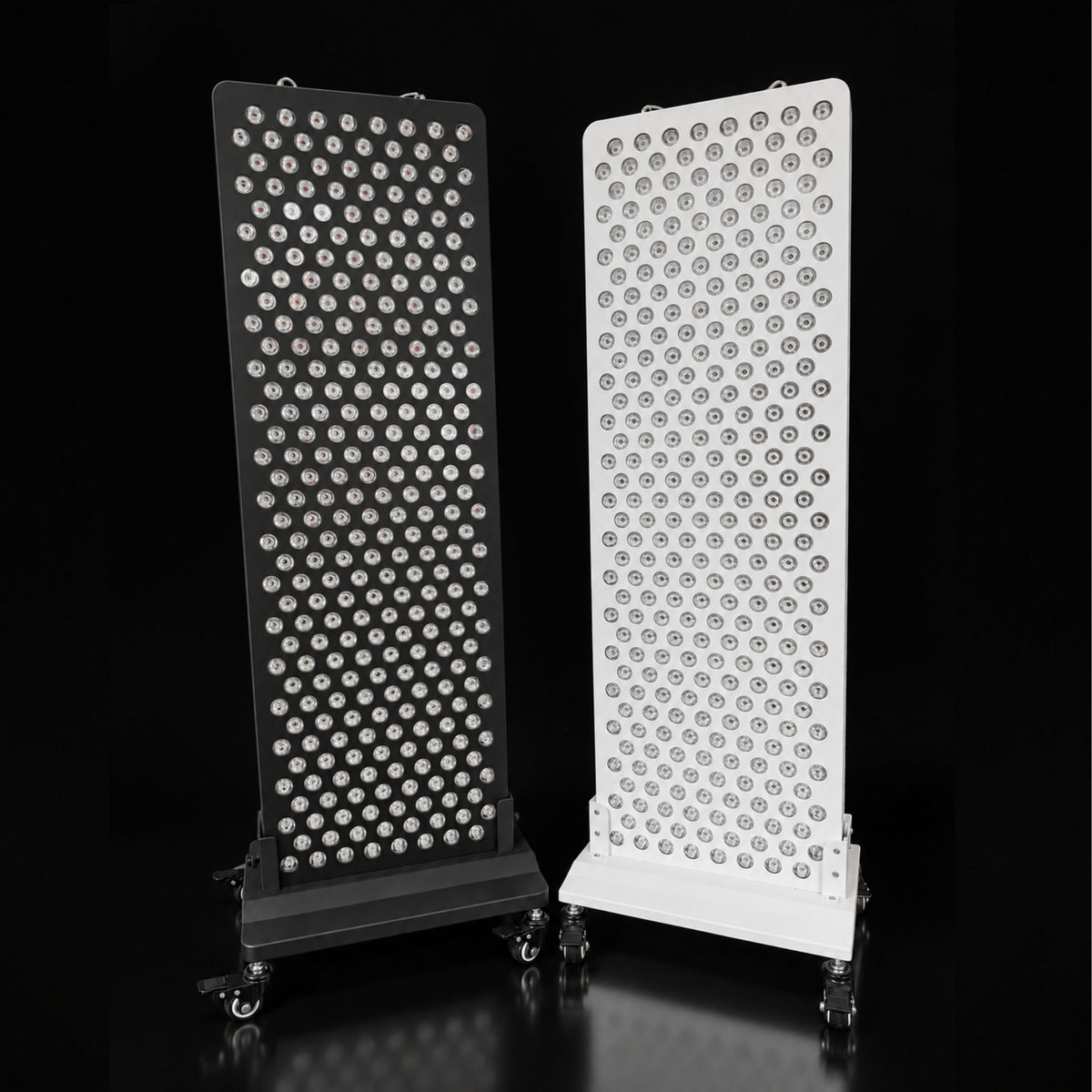 HUVE LUMA Dolly Stand in White & Black shown with the HUVE LUMA Restore Max in White and Black