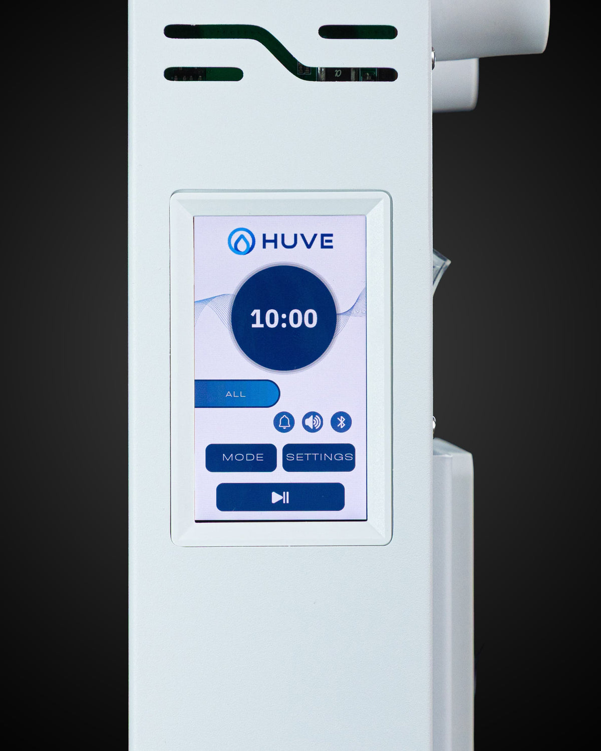 HUVE Luma red light therapy panel in white, digital screen view