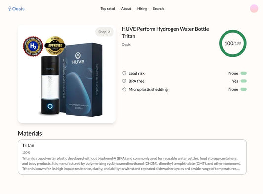 Why Independent Analysis Matters and Why the HUVE Perform Hydrogen Water Bottle Scored 100/100 from Oasis