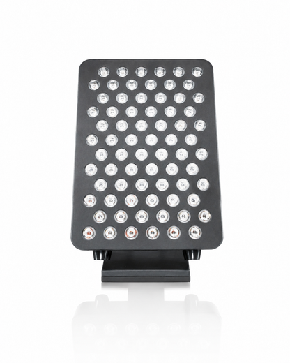 Black HUVE LUMA glow LED light panel facing frontward on a white background. 9 wavelengths
