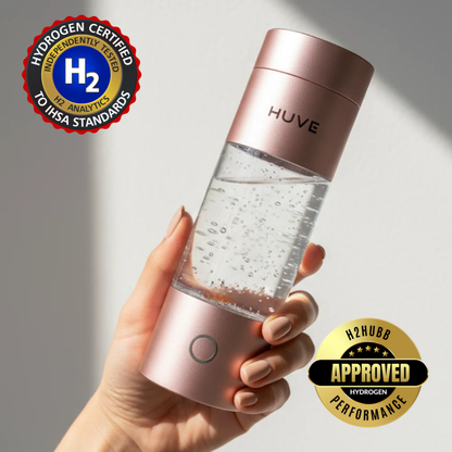 HUVE Perform Hydrogen Water Bottles in Rose Pink for Smarter Hydration and Faster Recovery. 3rd party certified by H2 Analytics to ITSA Standards and H2HUBB for Performance up to 6.07ppm