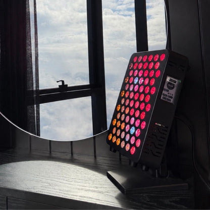 HUVE LUMA Glow Red Light Therapy Panel in Black ion a premium vanity table