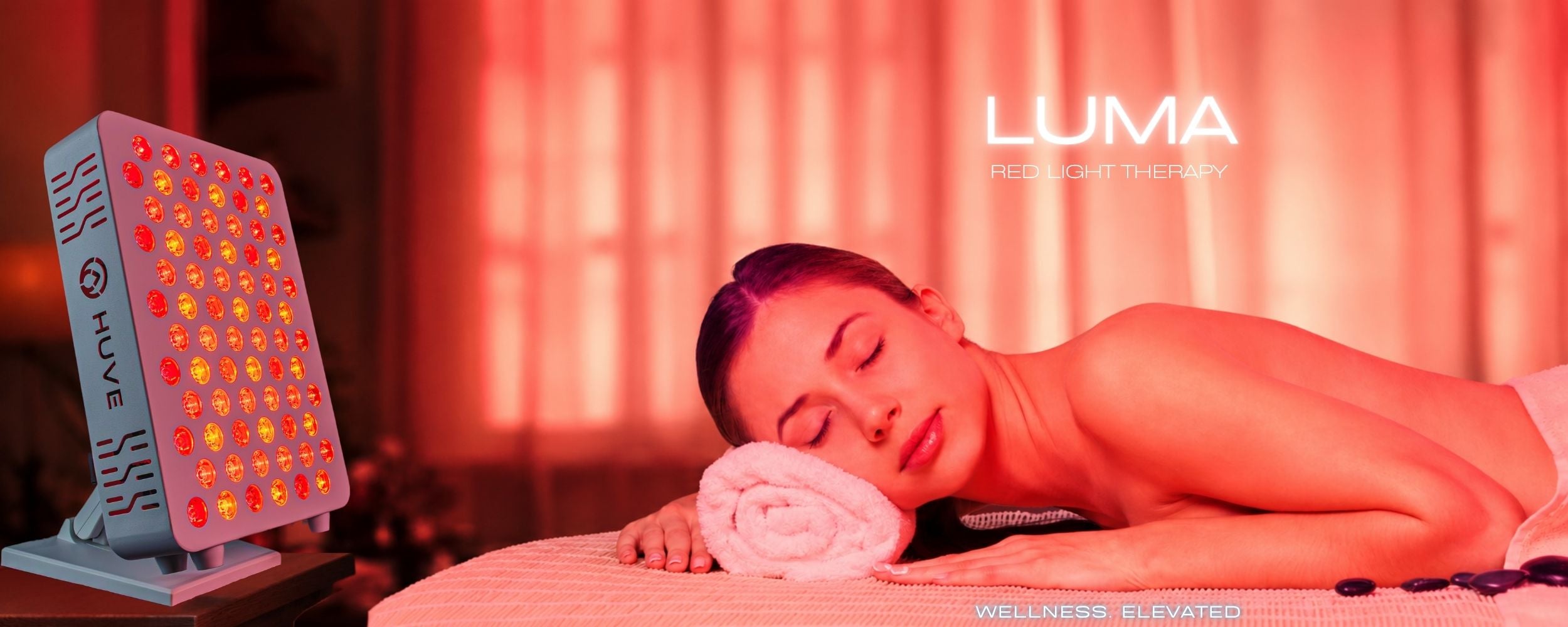 HUVE LUMA Glow Red Light Therapy panel in spa treatment 