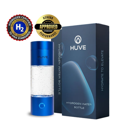 HUVE Perform Hydrogen Water Bottle in Cobalt Blue with up to 6.07ppm hydrogen. 3d Party Independent Certification by H2 Analytics and H2HUBB. High performance, Tritan Bottle. Best Hydrogen Water Bottle and great value for money.