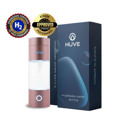 HUVE Perform Hydrogen Water Bottle in Rose Pink with up to 6.07ppm hydrogen. 3d Party Independent Certification by H2 Analytics and H2HUBB. High performance, Tritan Bottle. Best Hydrogen Water Bottle and great value for money.