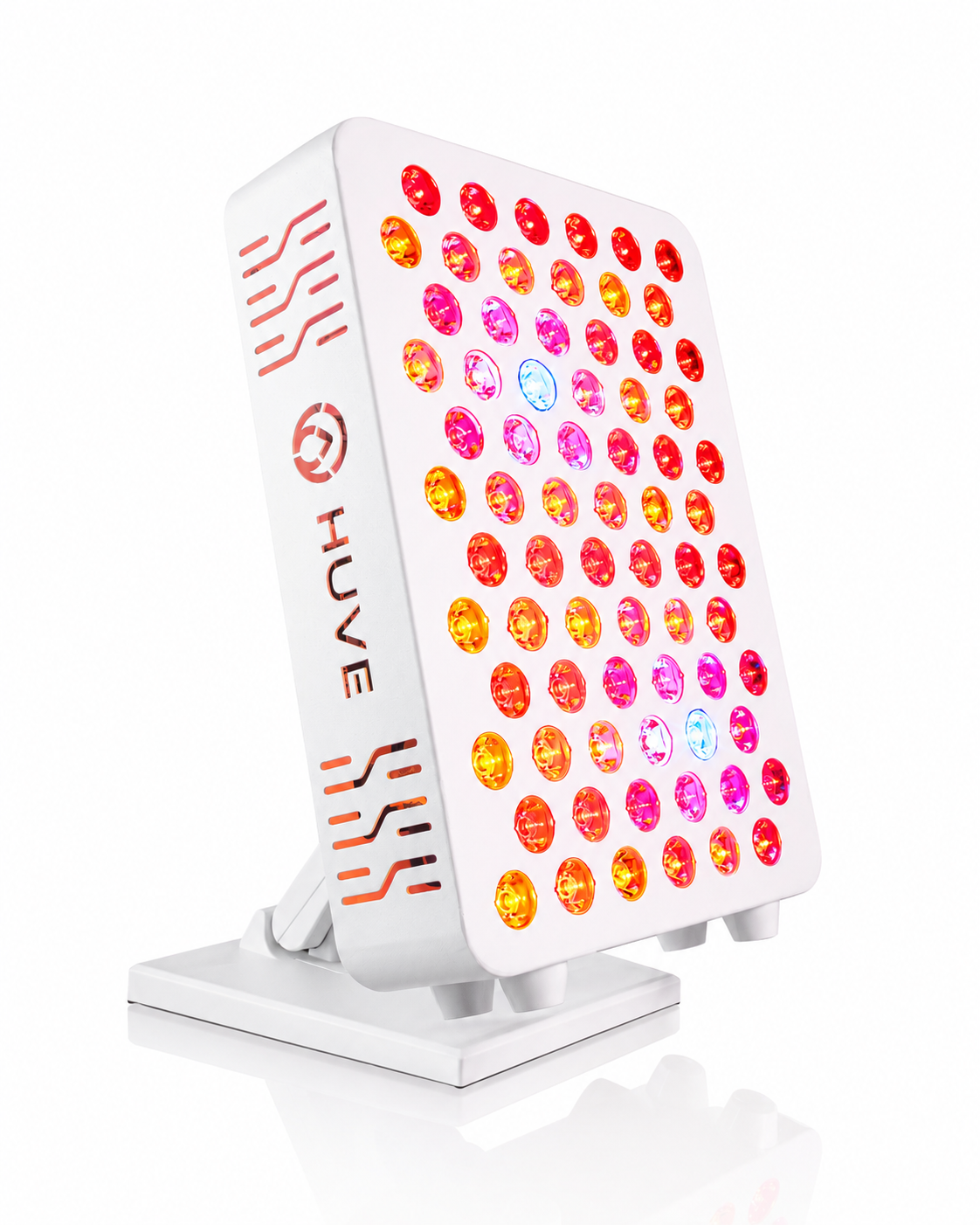 White HUVE LUMA glow LED light panel with RED and Yellow LEDs on a white background. 9 wavelength