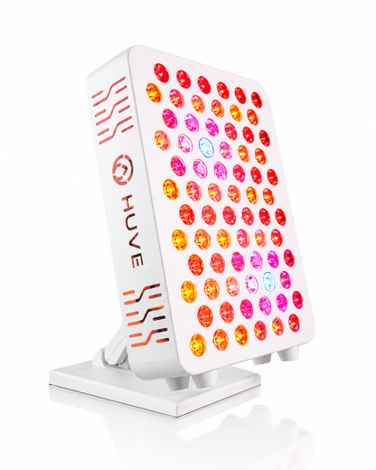 White HUVE LUMA glow LED light panel with RED and Yellow LEDs on a white background. 9 wavelength