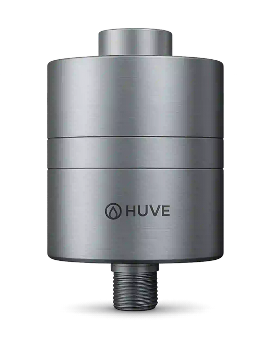 HUVE Flow premium shower filter in silver finish