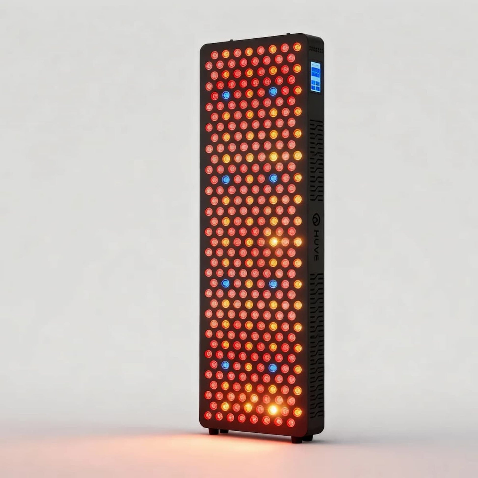 HUVE Luma Restore Max full-body red light therapy panel side view in black